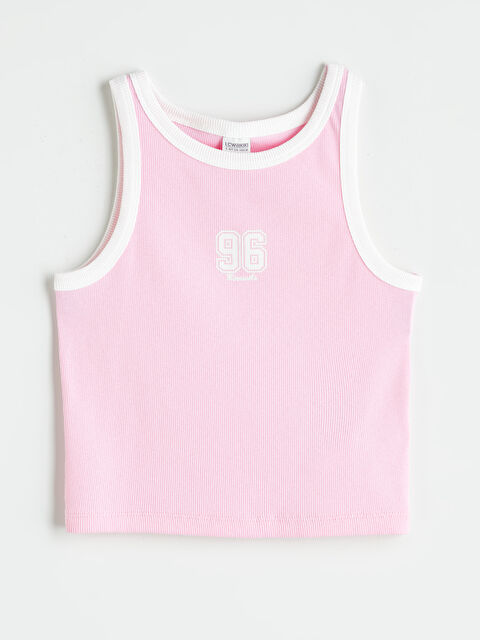 LCW Kids Bisiklet Yaka Nakışlı Kız Çocuk Atlet - S5L211Z4-QY8