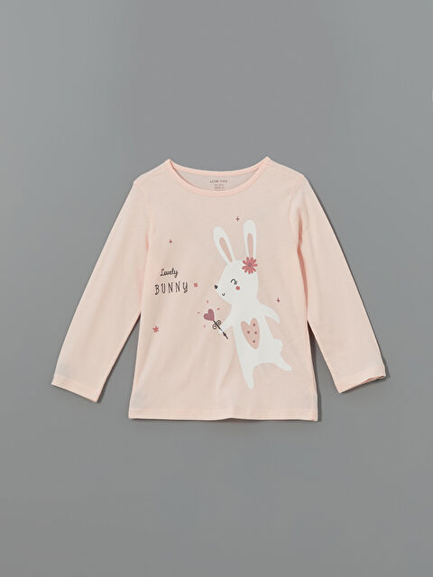 LCW baby Bisiklet Yaka Baskılı Kız Bebek Tişört - S5L223Z1-JM1