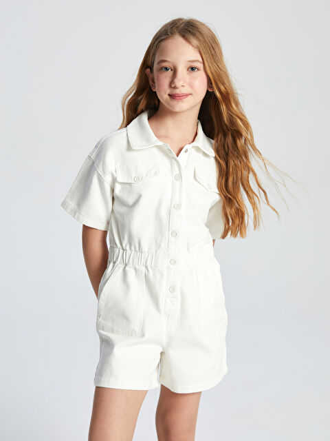 LCW Kids Gömlek Yaka Kısa Kollu Kız Çocuk Jean Tulum - S5L262Z4-R9J