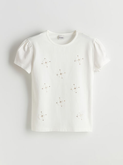 LCW Kids Bisiklet Yaka Çiçekli Kız Çocuk Tişört - S5L310Z4-FDU