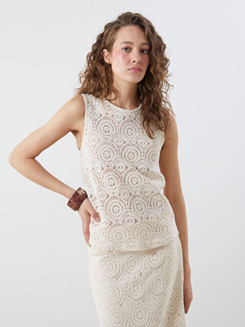 LCWAIKIKI Classic Bisiklet Yaka Ajurlu Kroşe Bluz - S5L372Z8-HZV