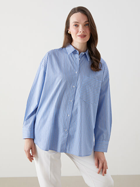 LCW ECO Striped Oversize Poplin Women's Shirt - S5L426Z8-LEN