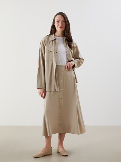 LCW Grace Beli Lastikli Keten Görünümlü Kadın Etek - S5L460Z8-QW6