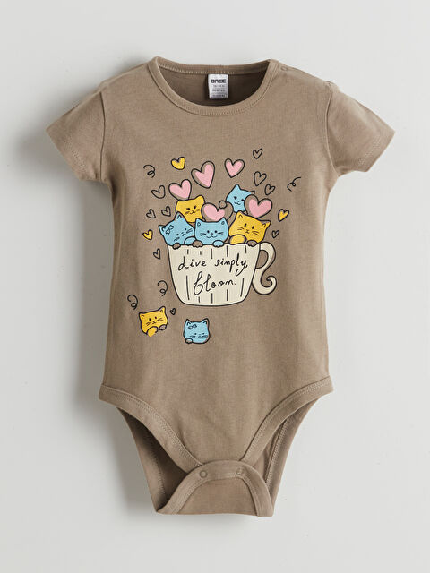 LCW ECO Bisiklet Yaka Baskılı Kız Bebek Çıtçıtlı Body