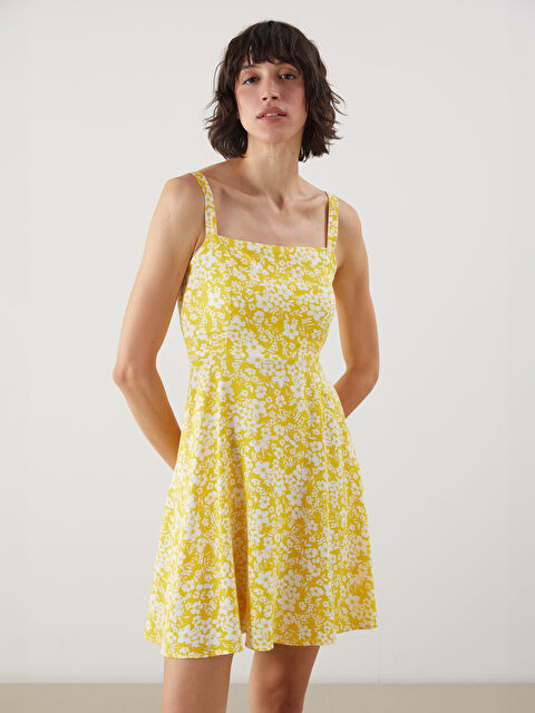 LCW Vision Çiçekli Askılı Belden Oturtmalı Mini Elbise - S5L518Z8-F9C