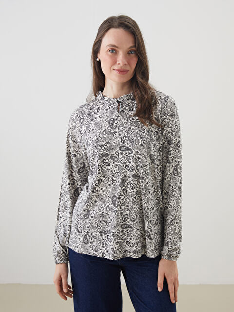 LCW Grace Dik Yaka Desenli Kadın Bluz - S5L558Z8-LRA
