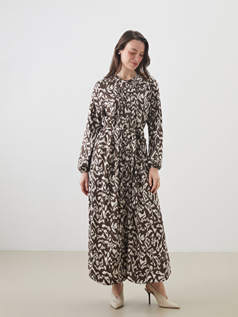 LCW Grace Bisiklet Yaka Desenli Kuşaklı Gömlek Elbise - S5L759Z8-LQY