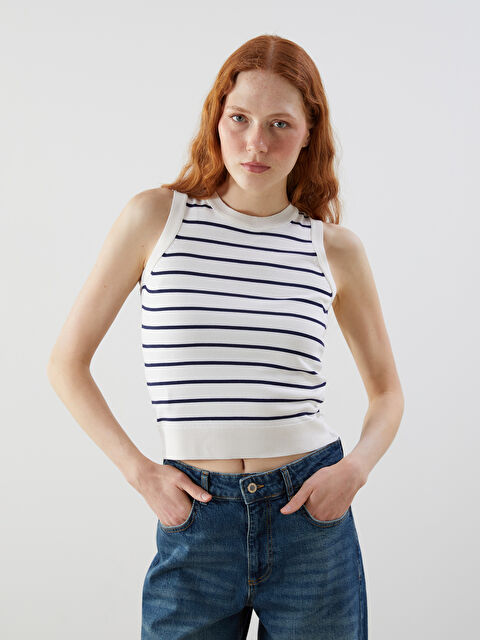 LCW Vision Bisiklet Yaka Çizgili Kadın Triko Süveter - S5LB21Z8-LGS