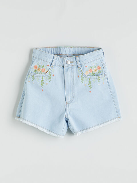 LCW Kids Çiçek Nakışlı Kız Çocuk Jean Şort - S5LB83Z4-869