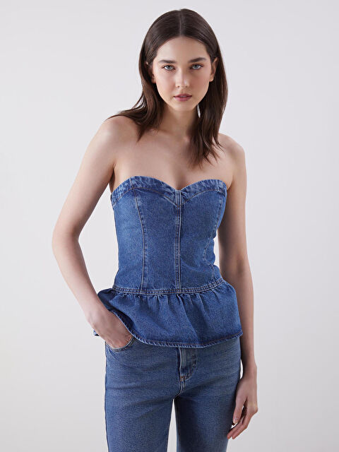 LCW Vision Straplez Yaka Jean Bluz - S5LC66Z8-507