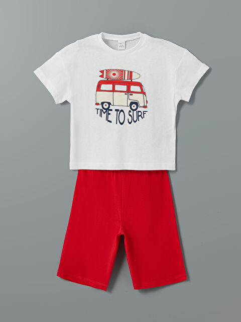 LCW ECO Bisiklet Yaka Baskılı Kısa Kollu Erkek Bebek Şortlu Pijama Takımı - S5LC73Z1-J5E