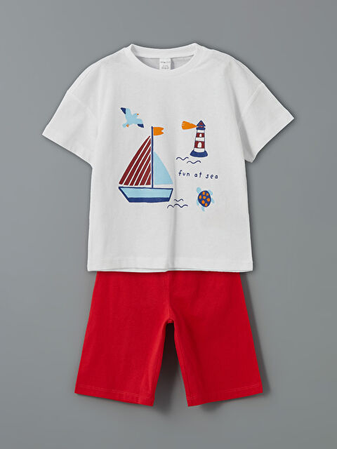 LCW ECO Bisiklet Yaka Baskılı Kısa Kollu Erkek Çocuk Şortlu Pijama Takımı - S5LC76Z1-J5E