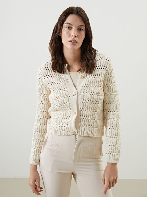 LCW Vision Bisiklet Yaka Ajurlu Kadın Triko Hırka - S5LE13Z8-YFT