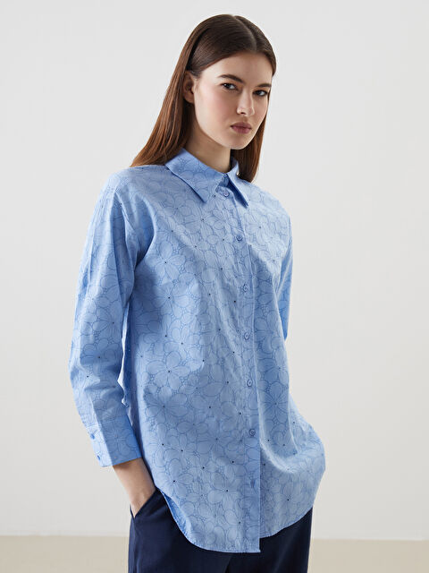 LCW Modest Çiçekli Oversize Poplin Kadın Gömlek Tunik - S5LE16Z8-CU5