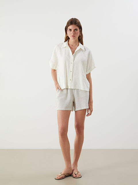 LCW Vision Beli Lastikli Çizgili Kadın Şort - S5LE21Z8-LGS