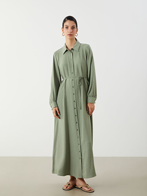 LCW Modest Beli Kuşaklı Dokulu Gömlek Elbise - S5LE38Z8-FLL