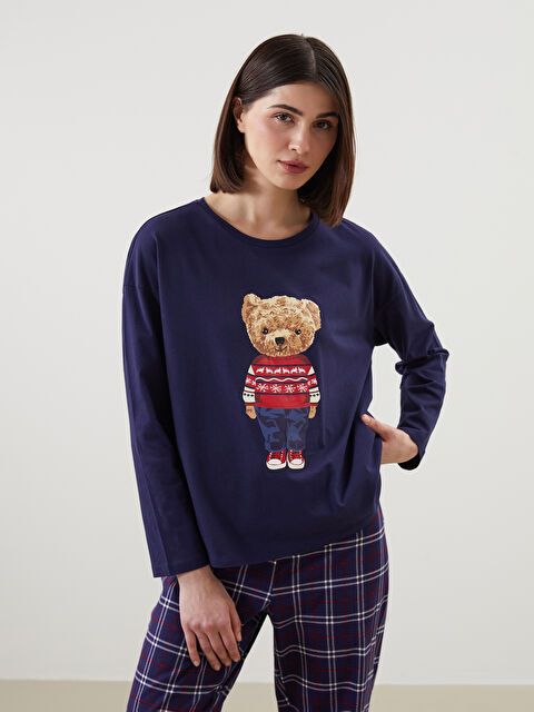 LCW DREAM Bisiklet Yaka Teddy Baskılı Kadın Pijama Üst - S5LF04Z8-HPN