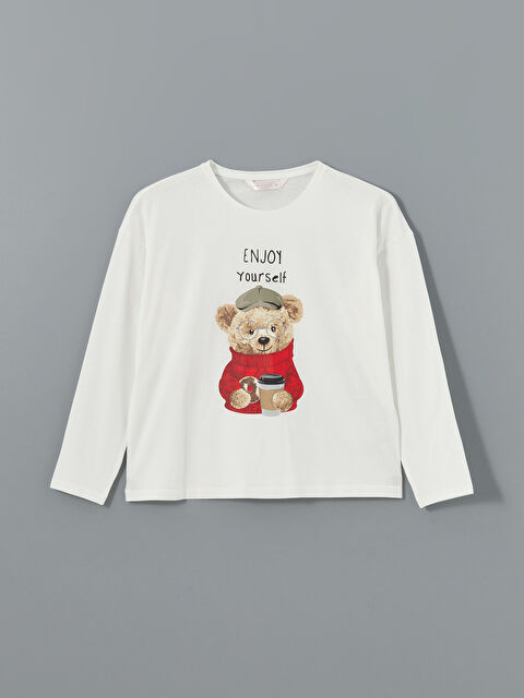 LCW DREAM Bisiklet Yaka Ayı Teddy Baskılı Kadın Pijama Üstü - S5LF06Z8-FDU