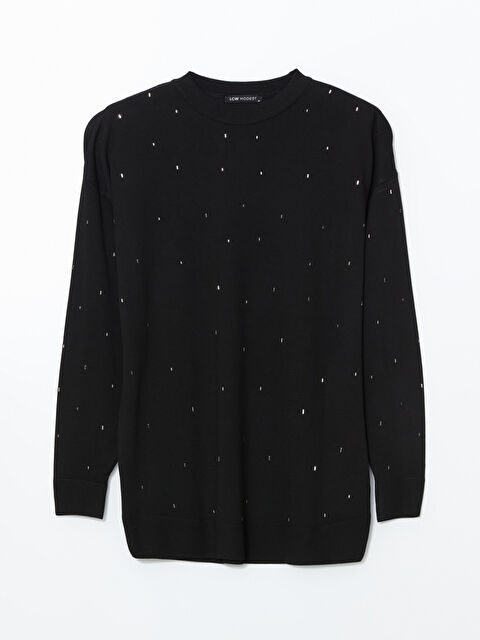 LCW Modest Bisiklet Yaka Taşlı Kadın Triko Tunik - S5LF24Z8-CVL