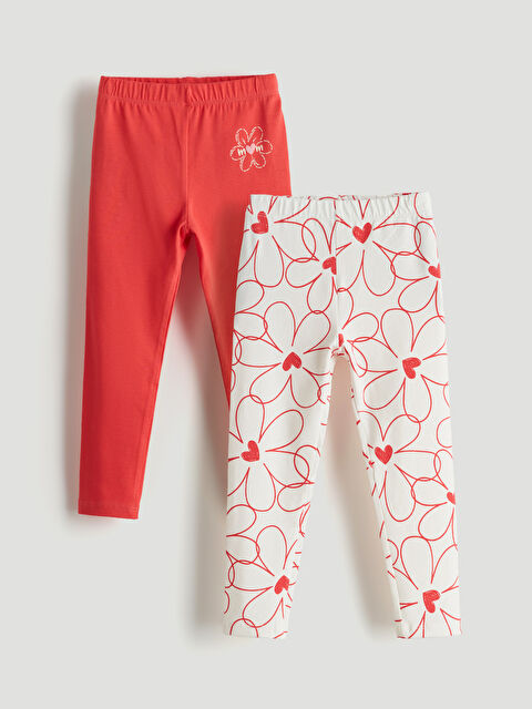 LCW Kids Beli Lastikli Çiçekli Kız Çocuk Tayt 2'li - S5LG46Z1-LRA