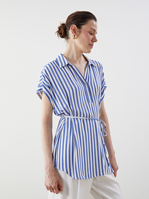 LCW Comfort Rahat Kalıp Krinkle Beli Bağlamalı Kadın Gömlek - S5LG52Z8-LEN