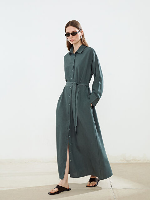 LCW Modest Keten Karışımlı Kadın Gömlek Elbise - S5LG56Z8-GQQ