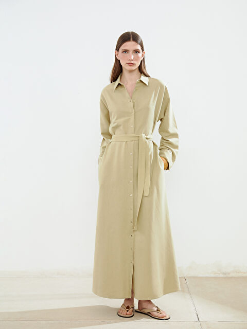 LCW Modest Keten Karışımlı Kadın Gömlek Elbise - S5LG56Z8-YBL