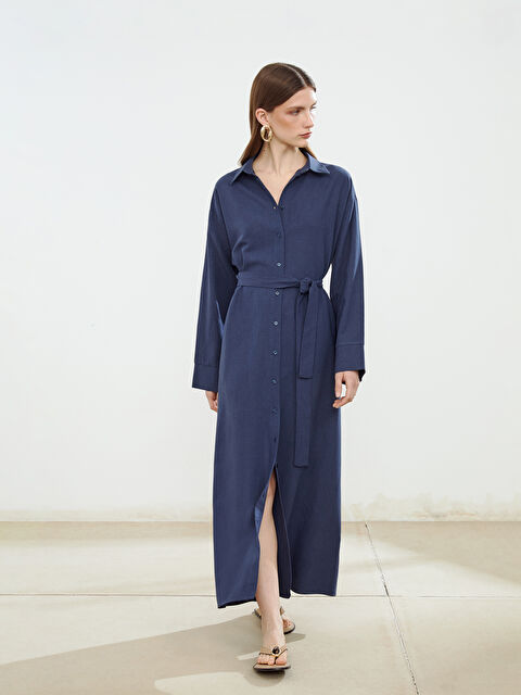 LCW Modest Keten Karışımlı Kadın Gömlek Elbise - S5LG56Z8-YFY