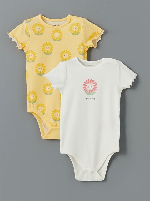 LCW baby Bisiklet Yaka Baskılı Kız Bebek Çıtçıtlı Bodysuit 2'li - S5LG69Z1-LUE