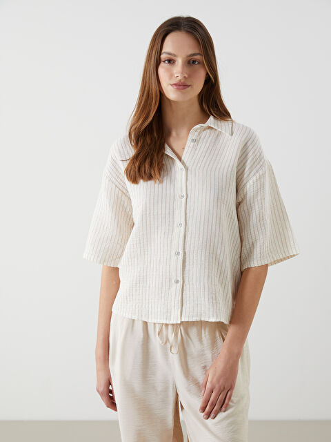 LCW Vision Çizgili Müslin Kadın Gömlek - S5LG99Z8-ELZ