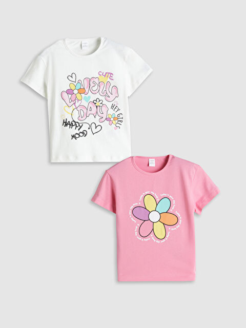 LCW Kids Crew Neck Floral Girls' T-Shirt 2 Pack - S5LI08Z1-R9J