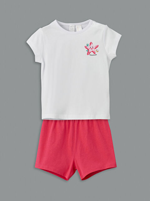 LCW ECO Bisiklet Yaka Baskılı Kız Bebek Tişört ve Şort 2'li - S5LJ20Z1-H6W