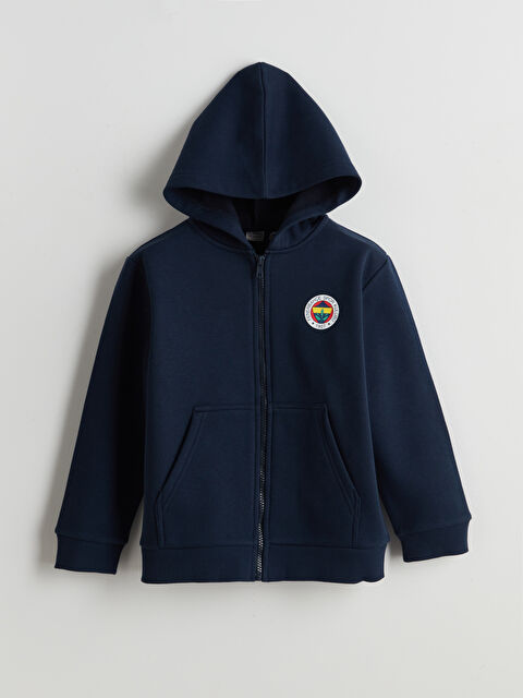 LCW Kids Kapüşonlu Fenerbahçe Baskılı Erkek Çocuk Kalın Fermuarlı Sweatshirt - S5LK05Z4-YGH