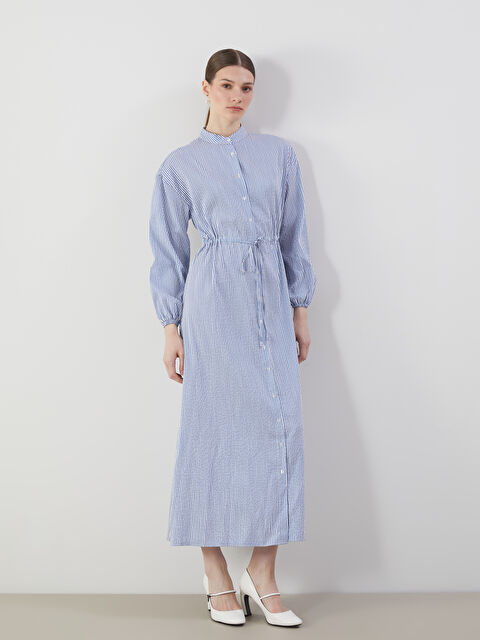 LCW Modest Hakim Yaka Çizgili Kadın Gömlek Elbise - S5LK09Z8-LEN