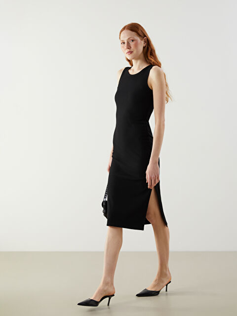 LCW Vision Crew Neck Slit Detail Bodycon Dress - S5LK46Z8-CVL