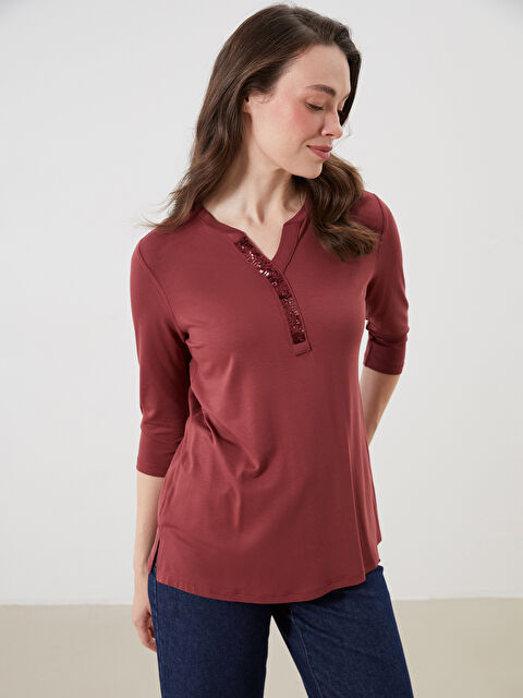 LCW Grace Kaçık Yaka Pul Payet İşlemeli Bluz - S5LL46Z8-HPZ
