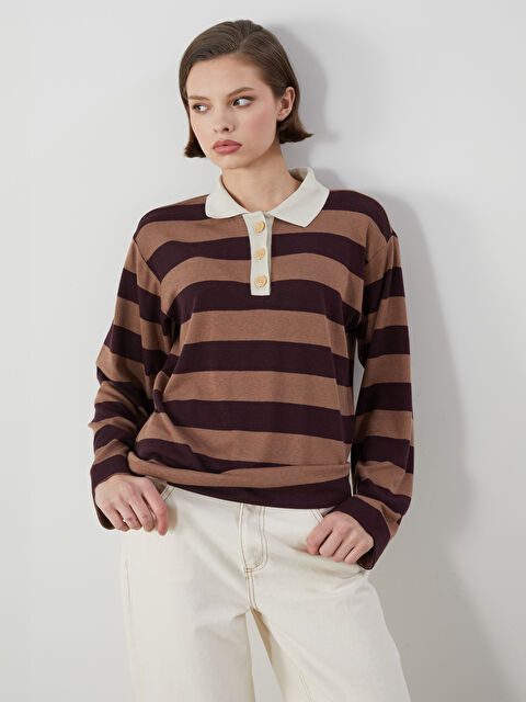 LCWAIKIKI Classic Polo Yaka Çizgili Kadın Tişört - S5LM26Z8-LET