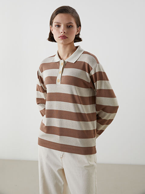 LCWAIKIKI Classic Polo Yaka Çizgili Kadın Tişört - S5LM26Z8-LEW