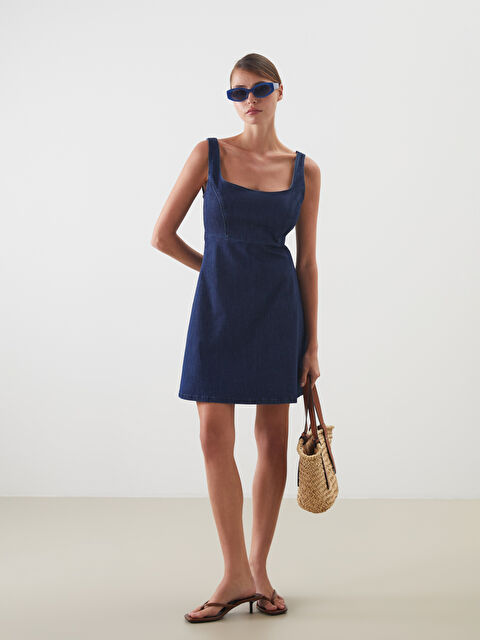 LCW Vision Kare Yaka Mini Jean Elbise - S5LM70Z8-309