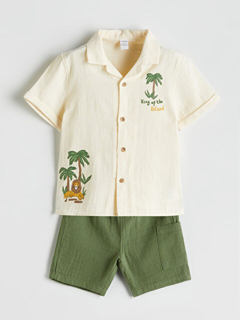 LCW Kids Nakışlı Erkek Çocuk Gömlek ve Şort 2'li - S5LM73Z1-QVK