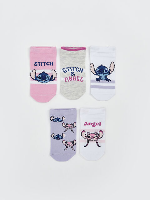 LCW Kids Stitch ve Angel Desenli Kız Çocuk Patik Çorap 5'li - S5LM76Z4-FWW