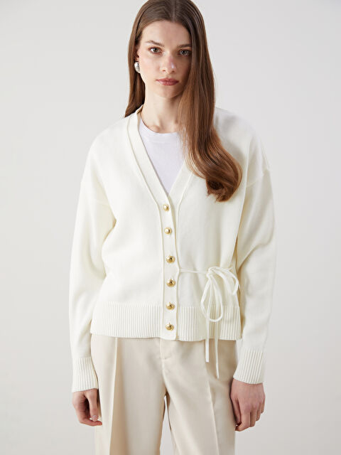 LCW Modest V Yaka Kadın Triko Hırka - S5LM82Z8-FEW