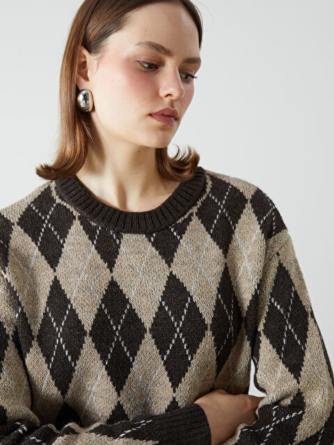 LCWAIKIKI Classic Bisiklet Yaka Baklava Desenli Kadın Triko Kazak - S5LM86Z8-MJD