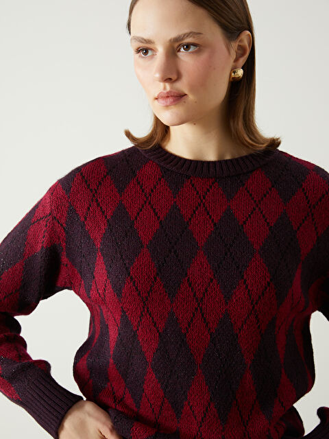 LCWAIKIKI Classic Bisiklet Yaka Baklava Desenli Kadın Triko Kazak - S5LM86Z8-MMQ