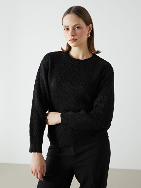 LCWAIKIKI Classic Bisiklet Yaka Baklava Desenli Kadın Triko Kazak - S5LM88Z8-MHS