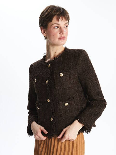 LCWAIKIKI Classic Bisiklet Yaka Ekose Kadın Tüvit Ceket - S5LM92Z8-KTT