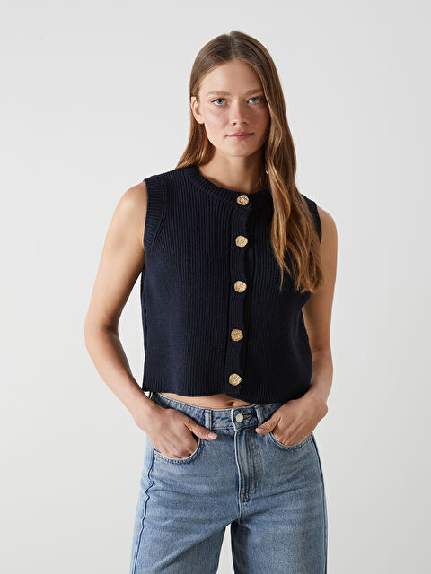 LCW Vision Bisiklet Yaka Kadın Triko Yelek - S5LN23Z8-CRP