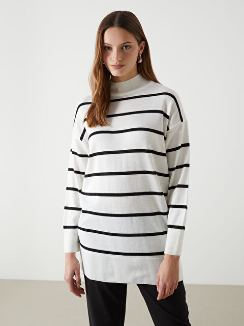 LCW Modest Dik Yaka Çizgili Kadın Triko Tunik - S5LN72Z8-LFC