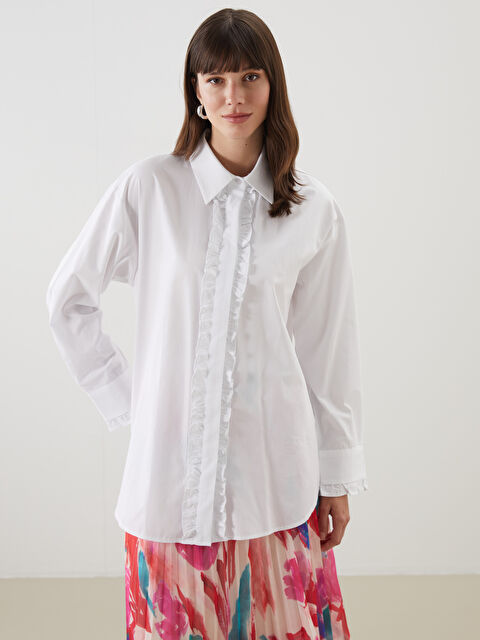 LCW Modest Fırfır Detaylı Poplin Kadın Gömlek Tunik - S5LO39Z8-EEW