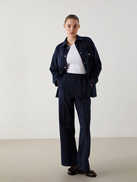 LCW Modest Beli Lastikli Çizgili Kadın Pantolon - S5LP42Z8-LGS